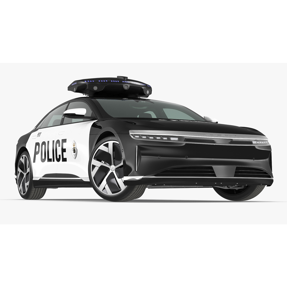 Lucid Air Electric Police Car with Drone Launch Pad Rigged for Maya 3D