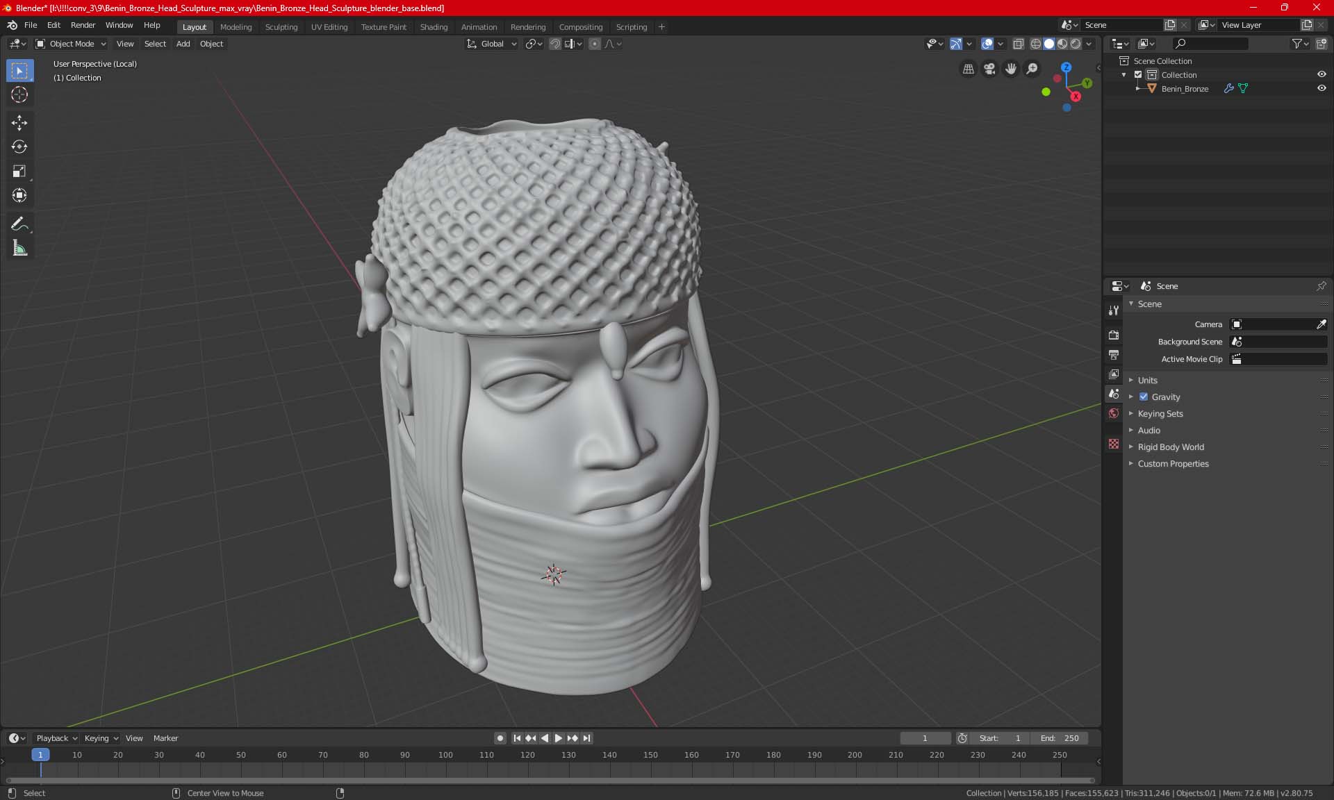 Benin Bronze Head Sculpture 3D