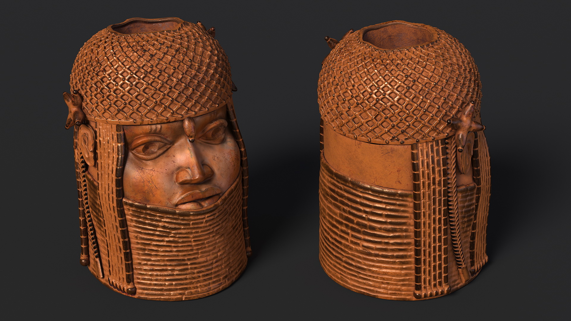 Benin Bronze Head Sculpture 3D