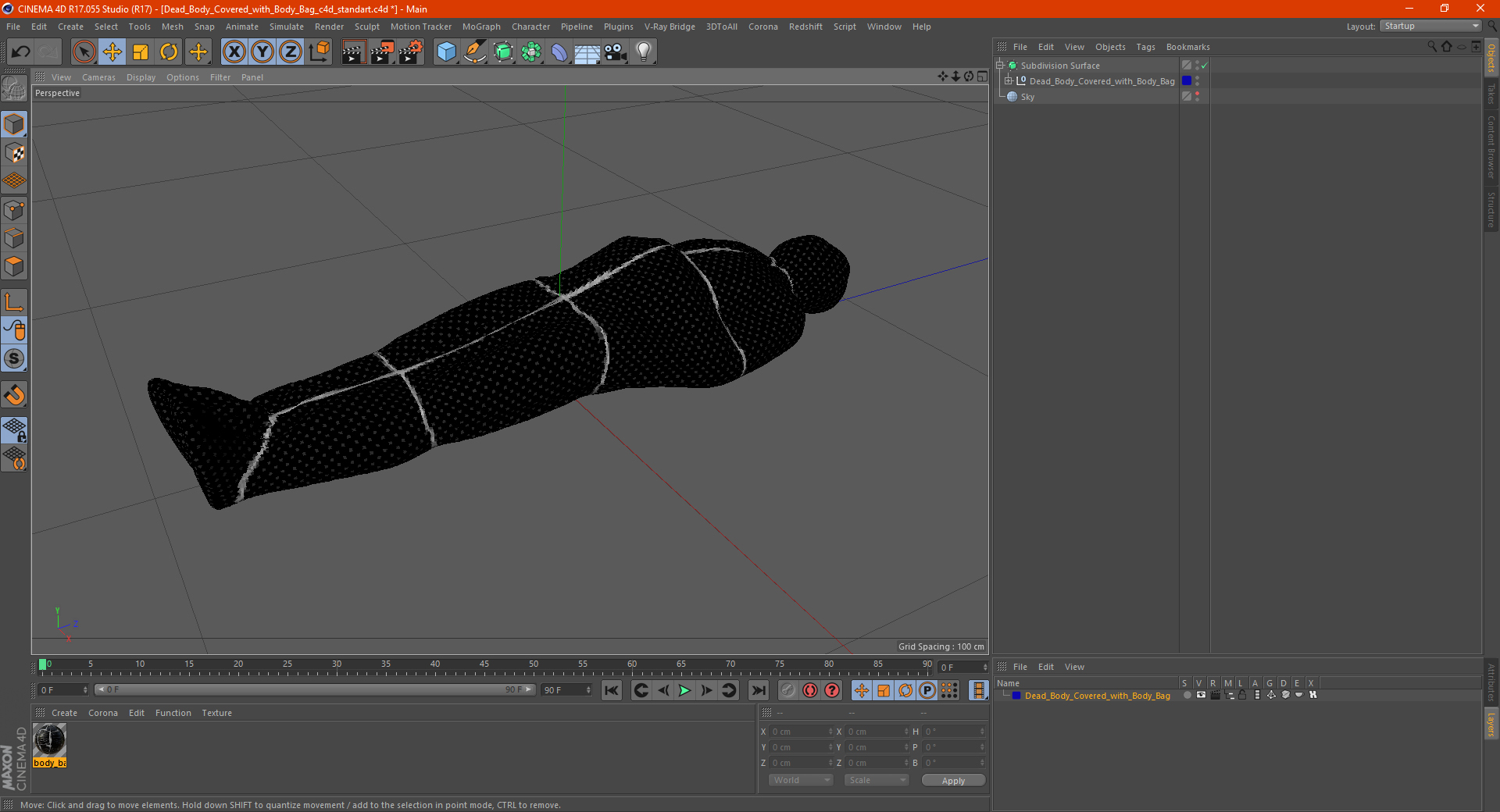 3D Dead Body Covered with Body Bag