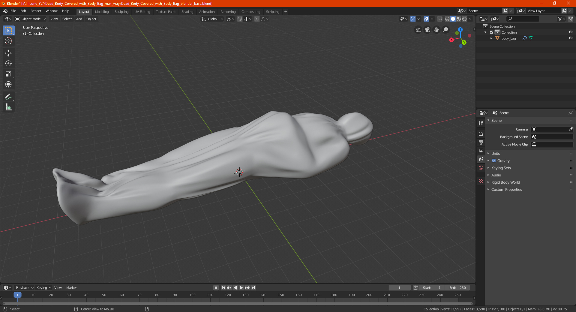 3D Dead Body Covered with Body Bag