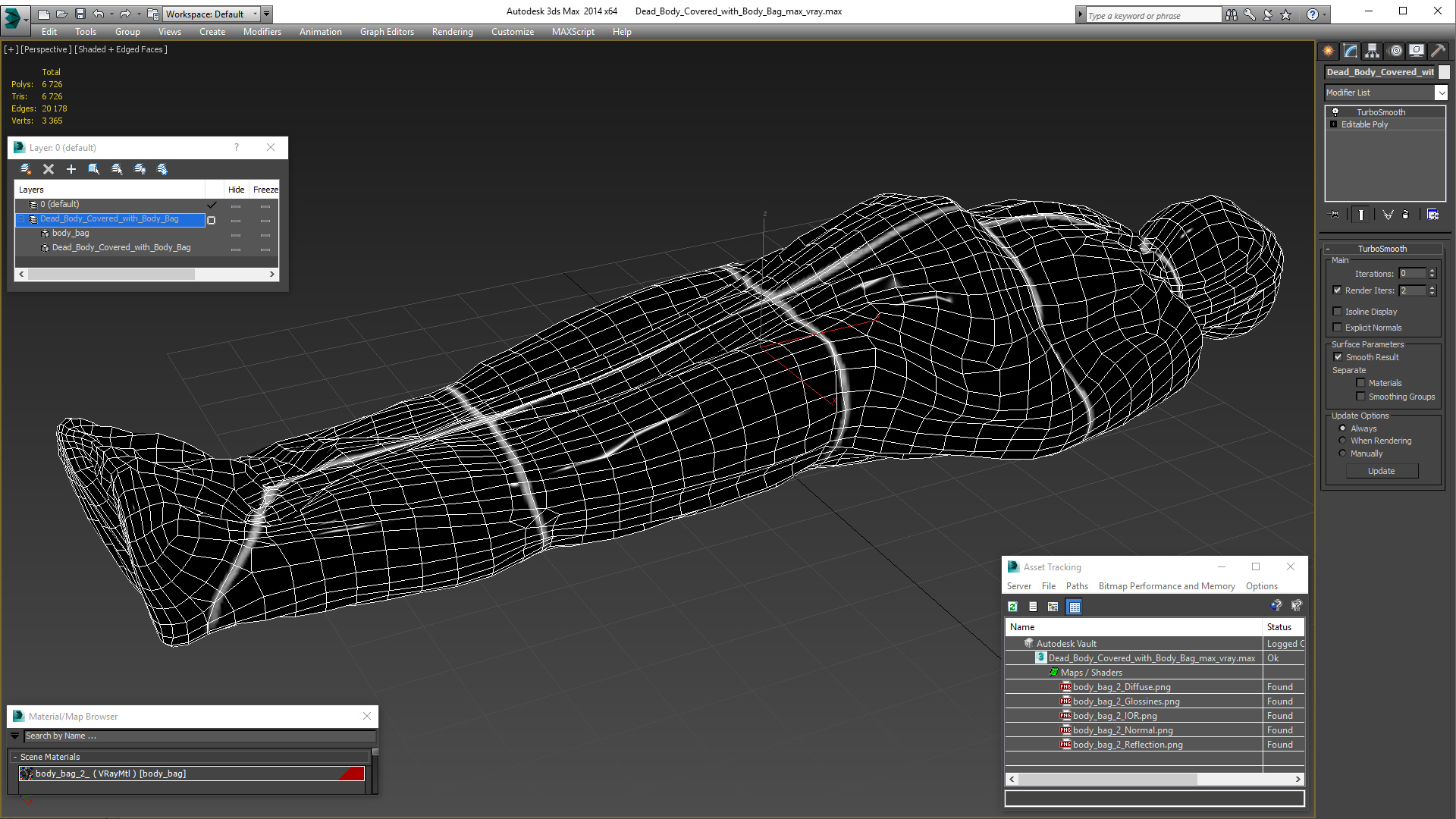 3D Dead Body Covered with Body Bag