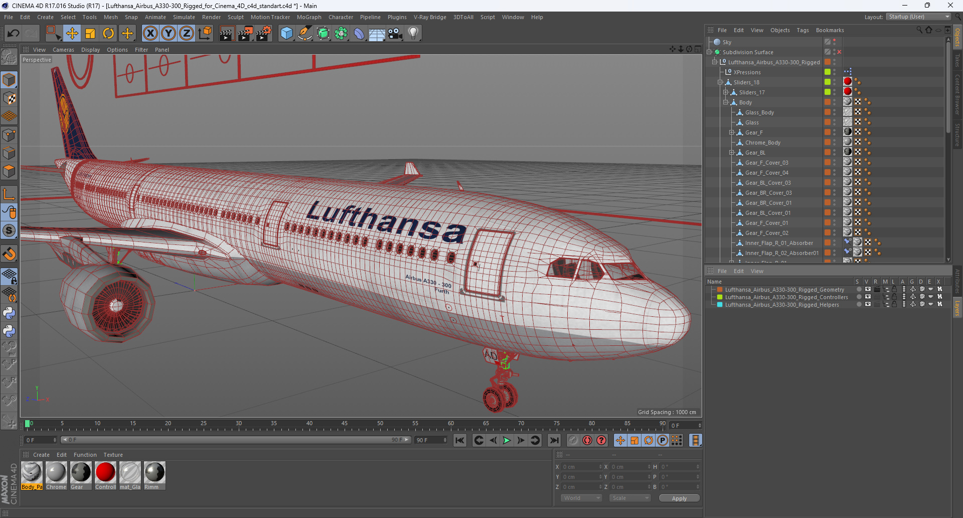 3D Lufthansa Airbus A330-300 Rigged for Cinema 4D