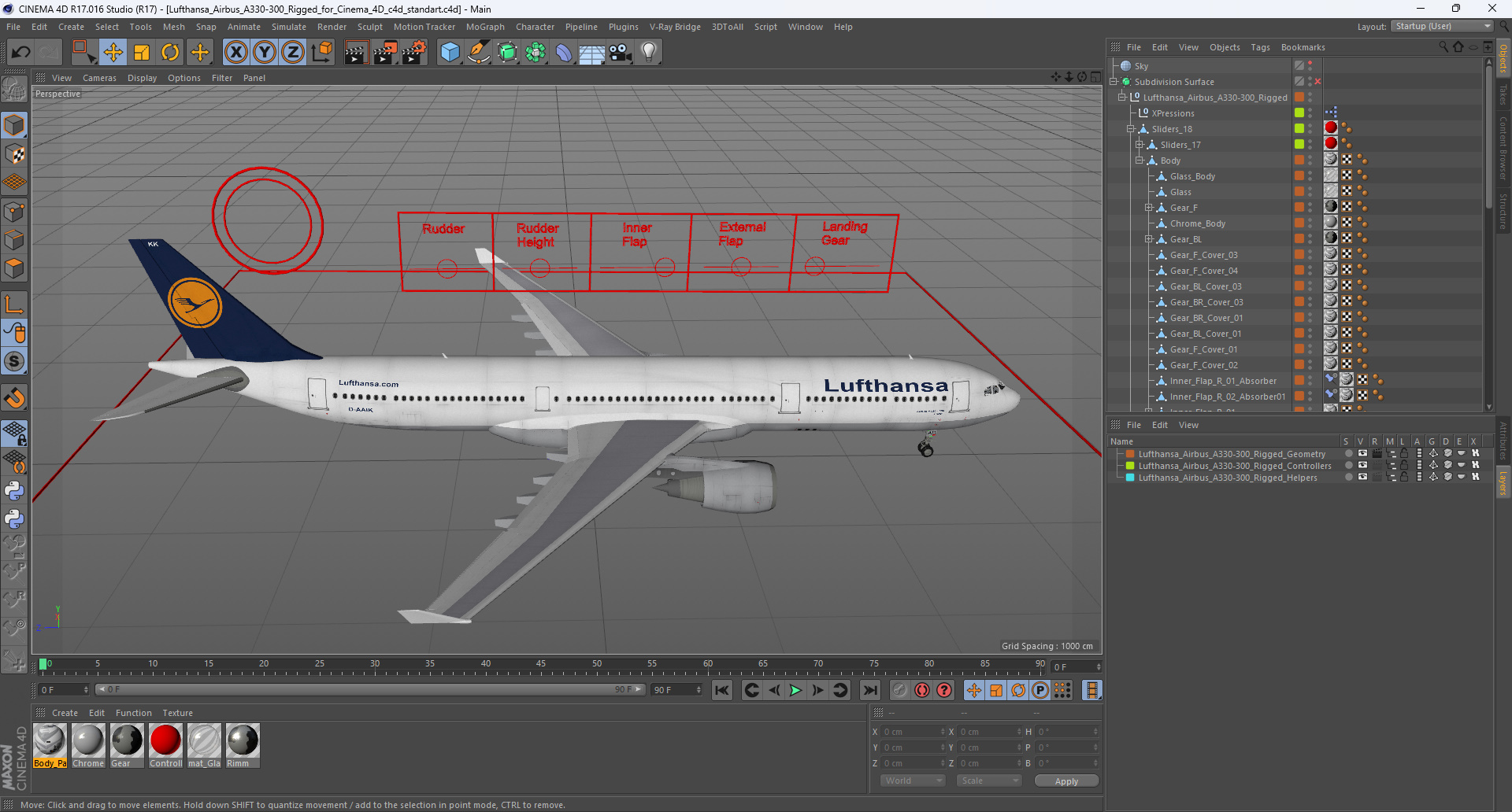 3D Lufthansa Airbus A330-300 Rigged for Cinema 4D