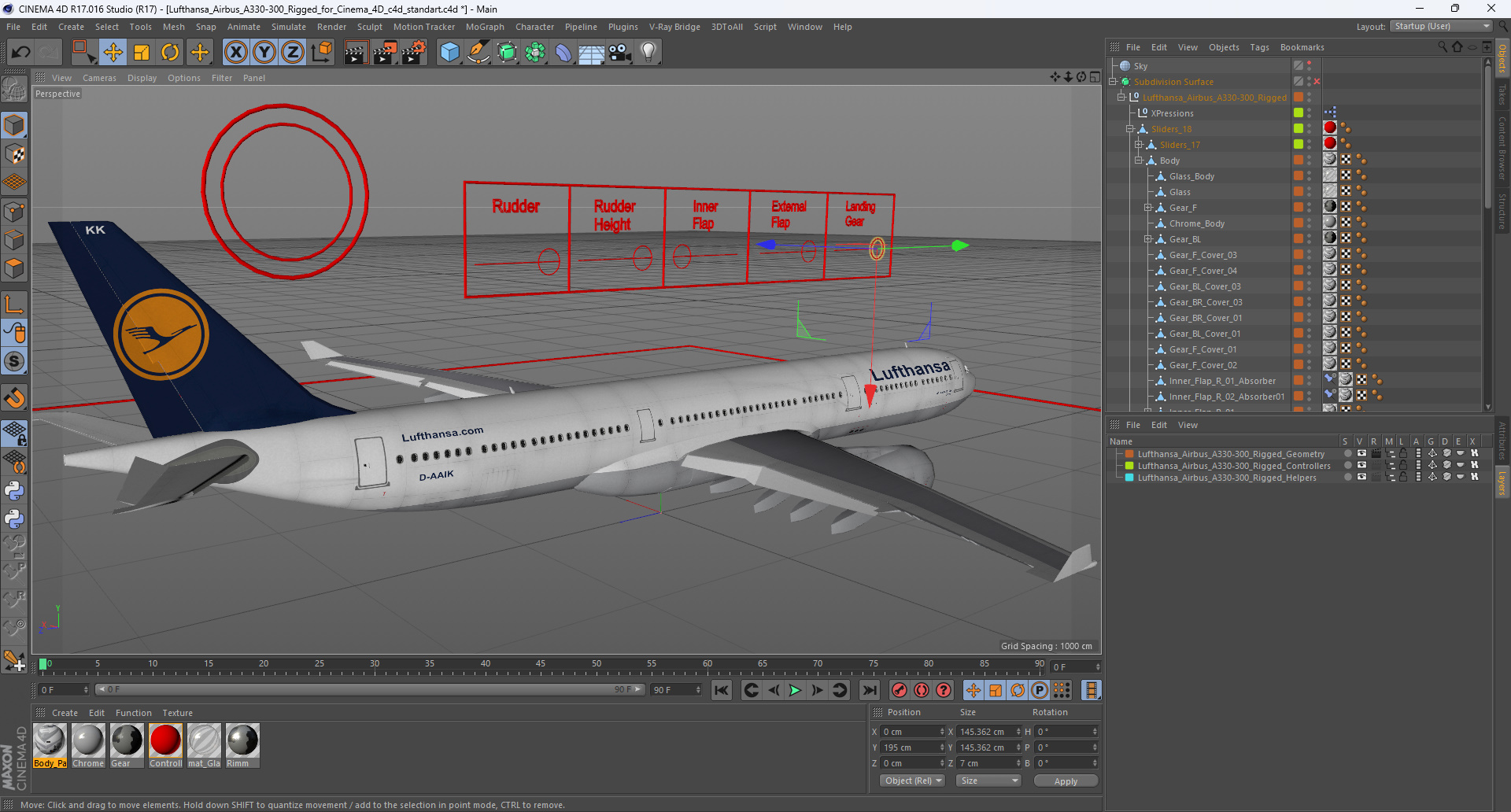 3D Lufthansa Airbus A330-300 Rigged for Cinema 4D