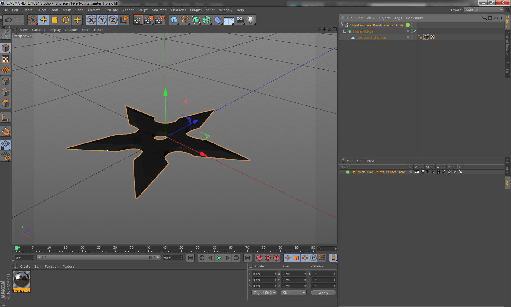 Shuriken Five Points Center Hole 3D