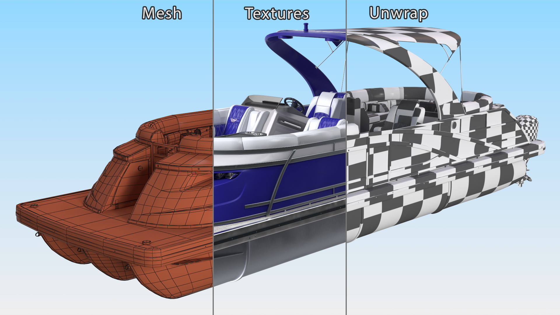3D Designer Pontoon Boat Blue
