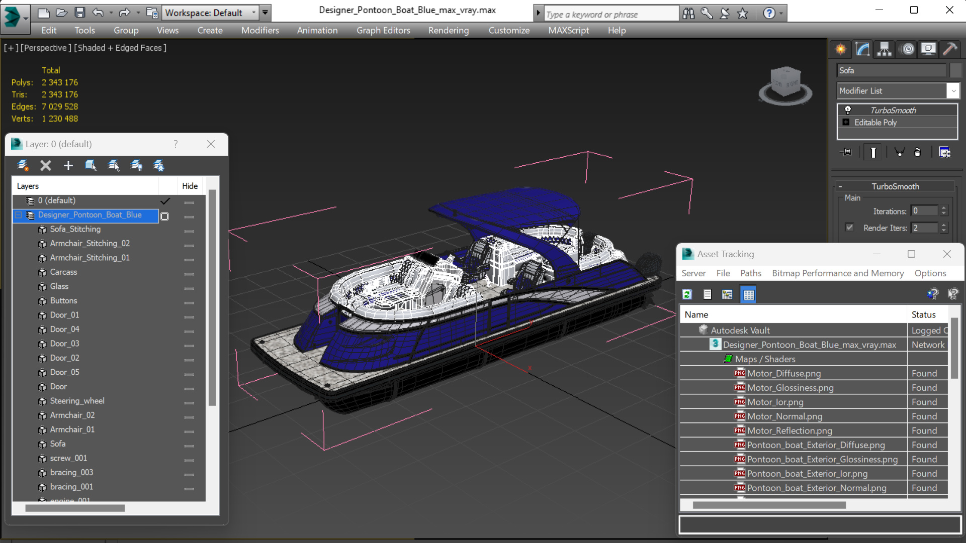 3D Designer Pontoon Boat Blue