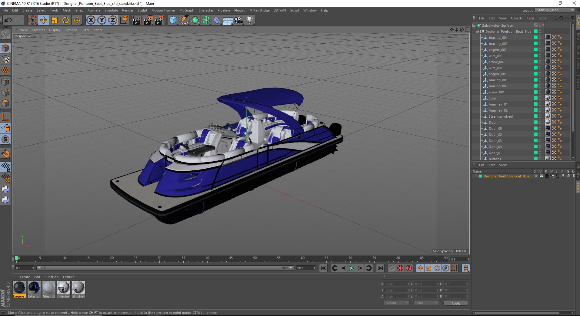 3D Designer Pontoon Boat Blue