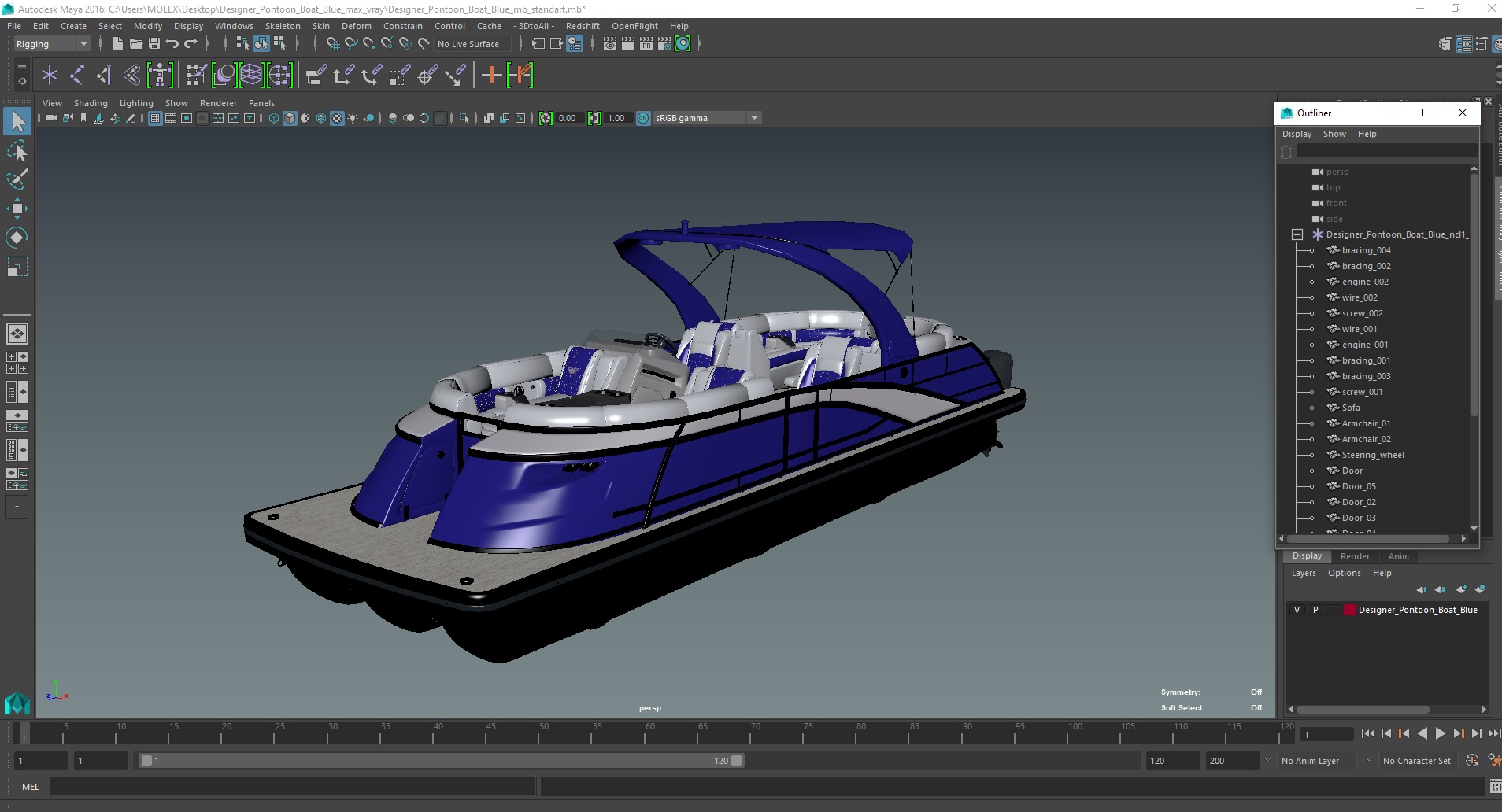 3D Designer Pontoon Boat Blue