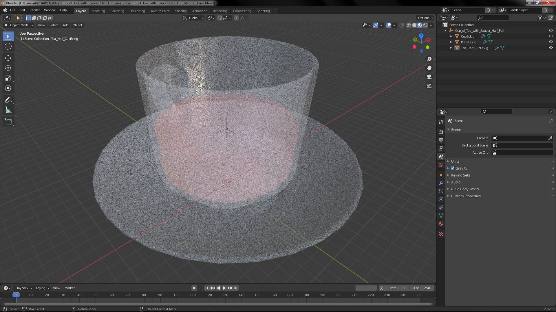 Cup of Tea with Saucer Half Full 3D
