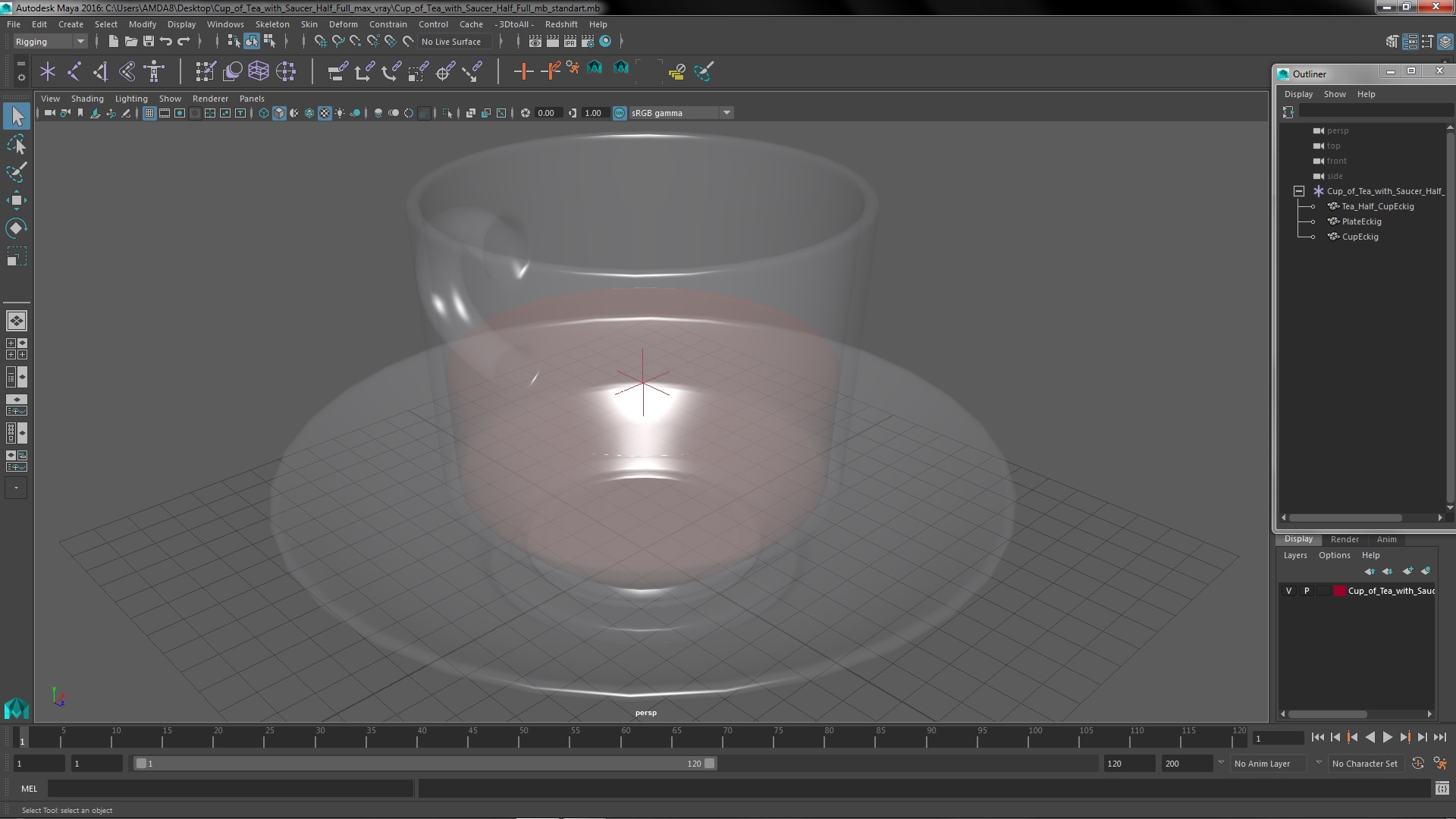 Cup of Tea with Saucer Half Full 3D