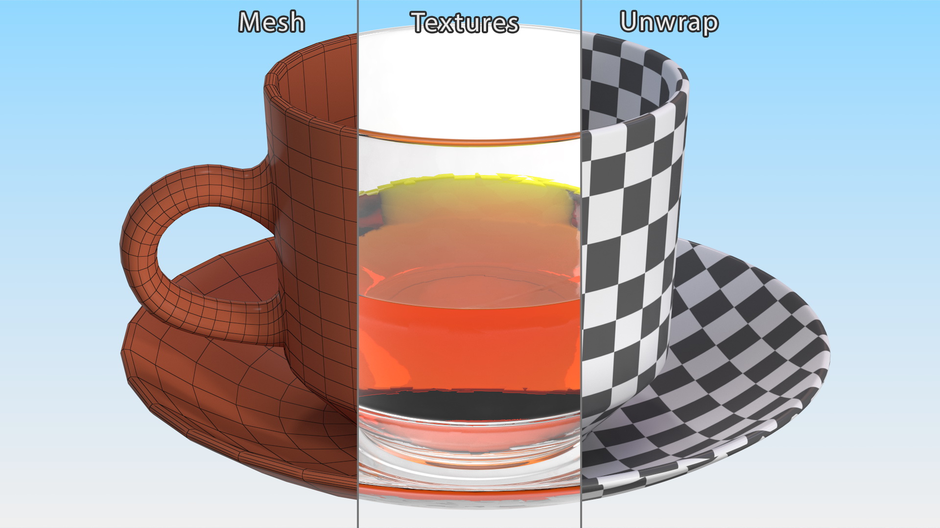 Cup of Tea with Saucer Half Full 3D