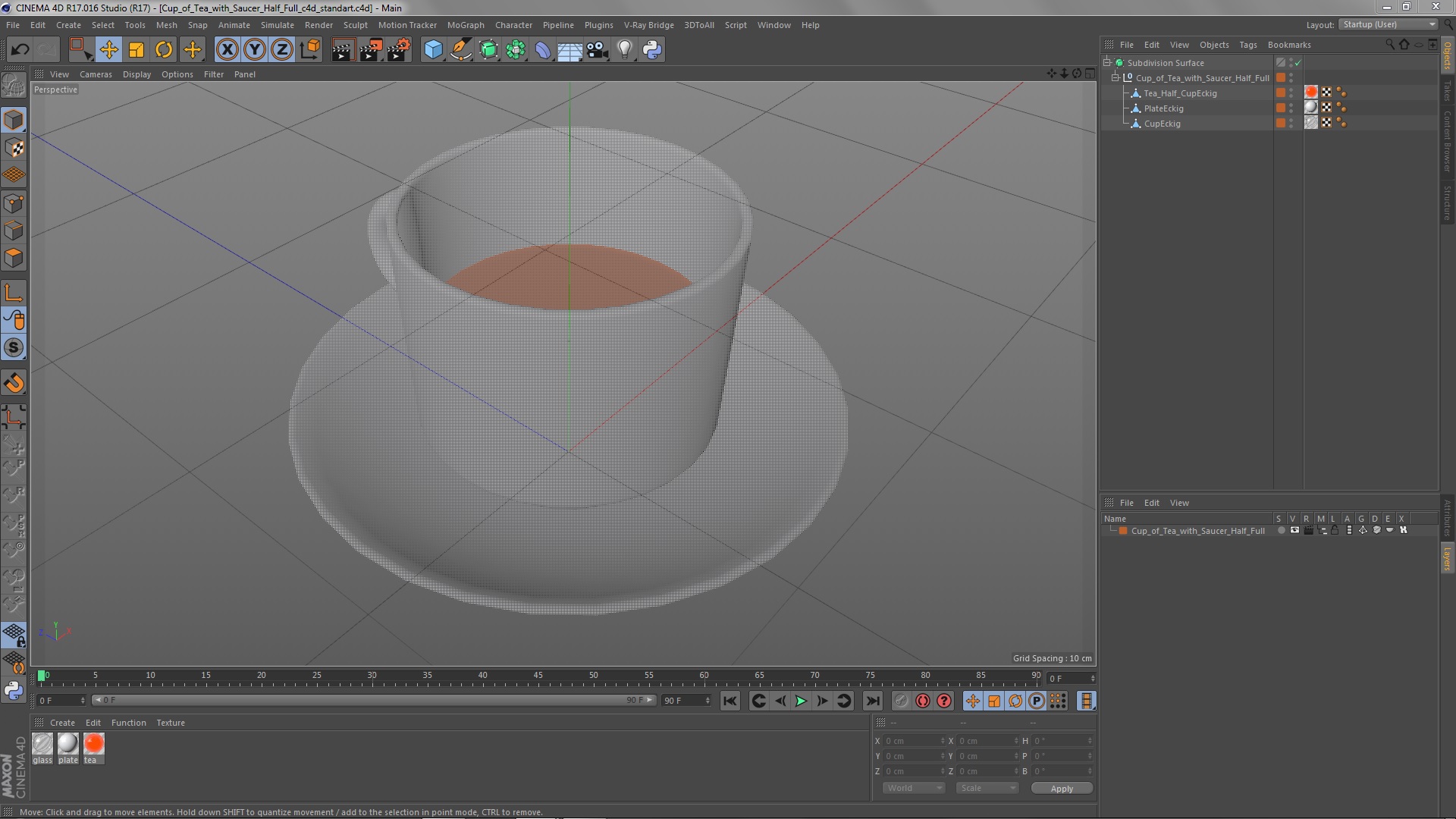 Cup of Tea with Saucer Half Full 3D