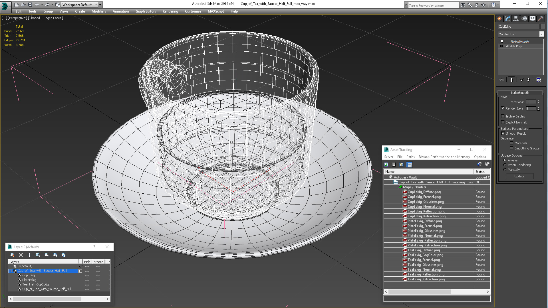 Cup of Tea with Saucer Half Full 3D