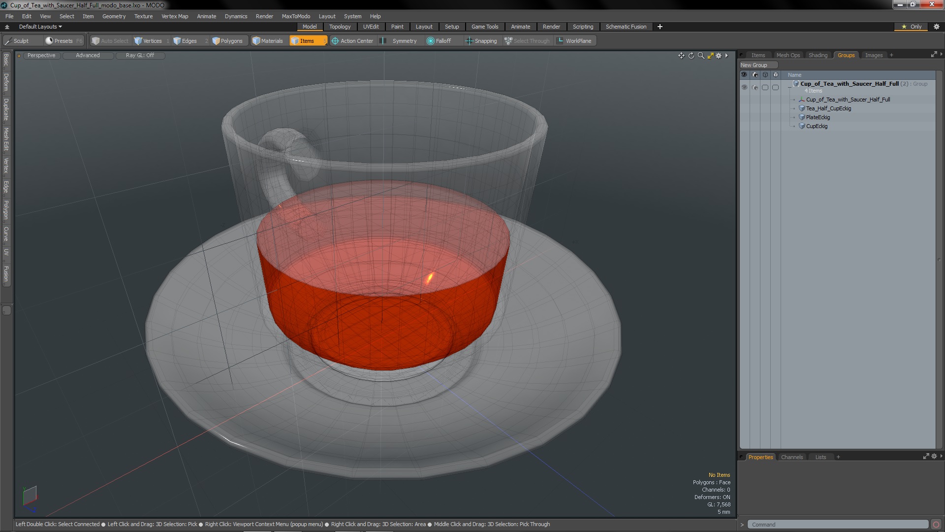 Cup of Tea with Saucer Half Full 3D