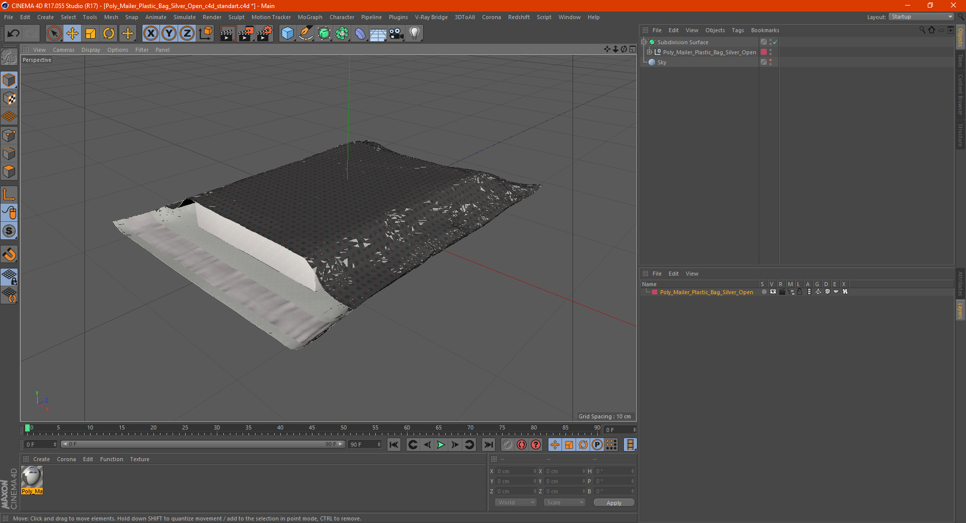 3D model Poly Mailer Plastic Bag Silver Open