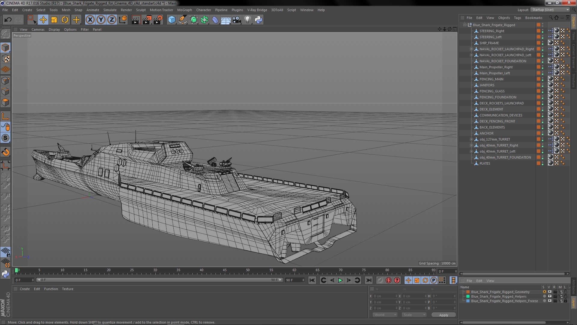 Blue Shark Frigate Rigged for Cinema 4D 3D model