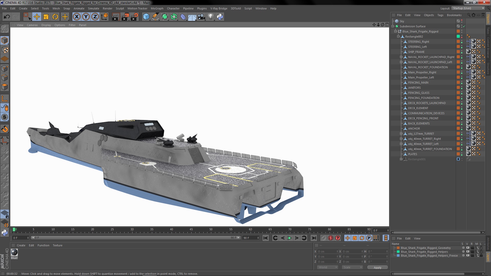 Blue Shark Frigate Rigged for Cinema 4D 3D model