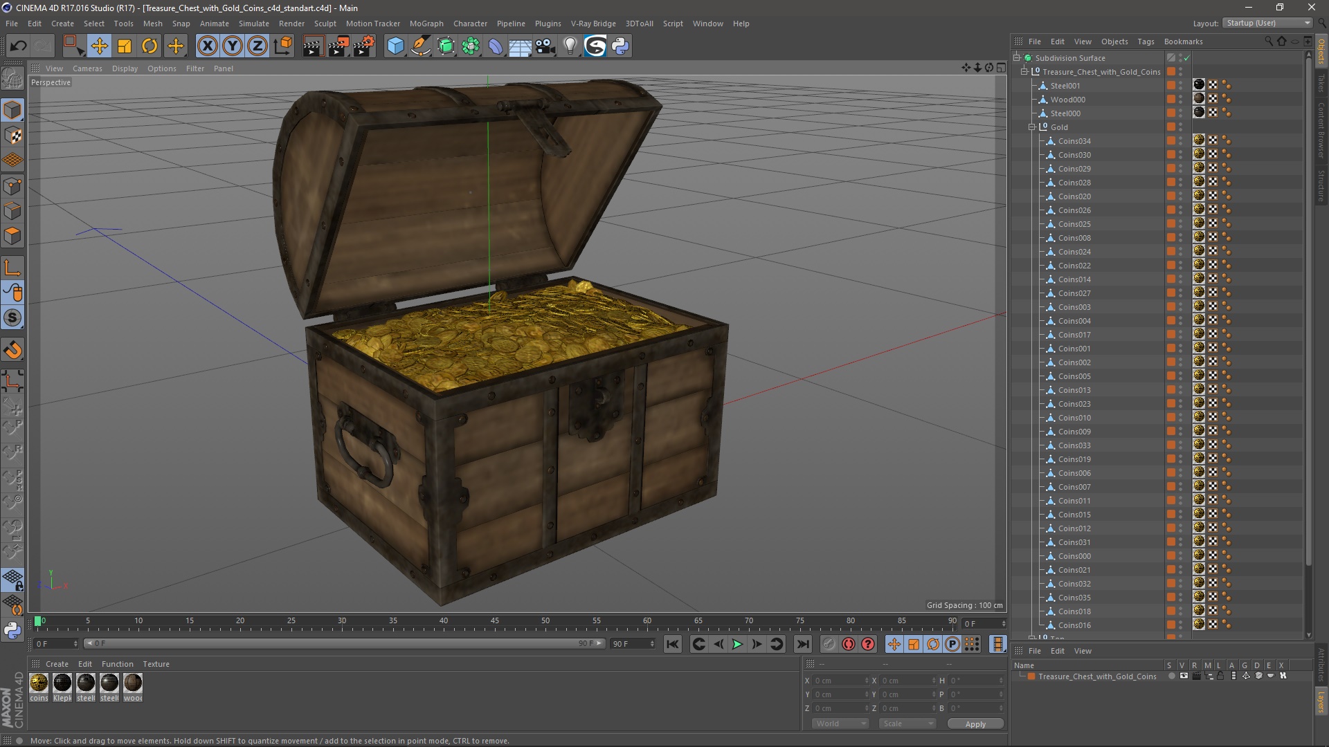 3D model Treasure Chest with Gold Coins