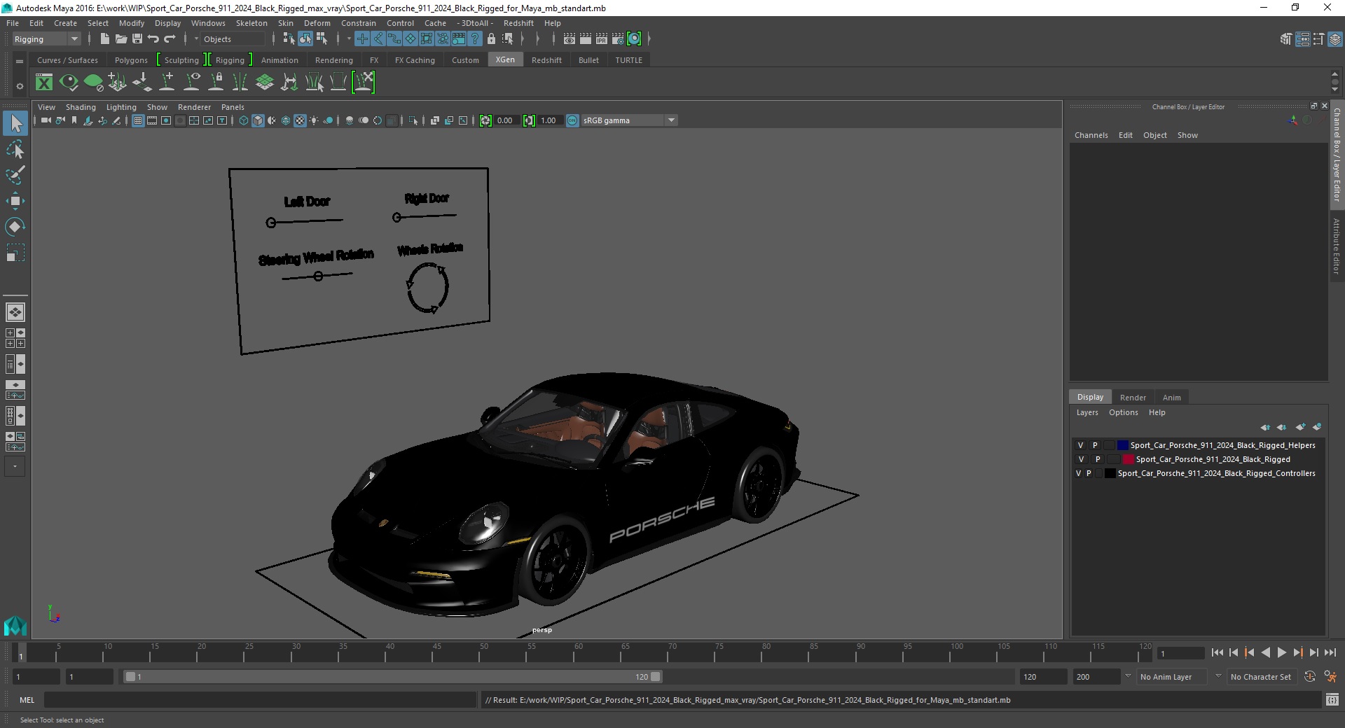 3D Sport Car Porsche 911 2024 Black Rigged for Maya model
