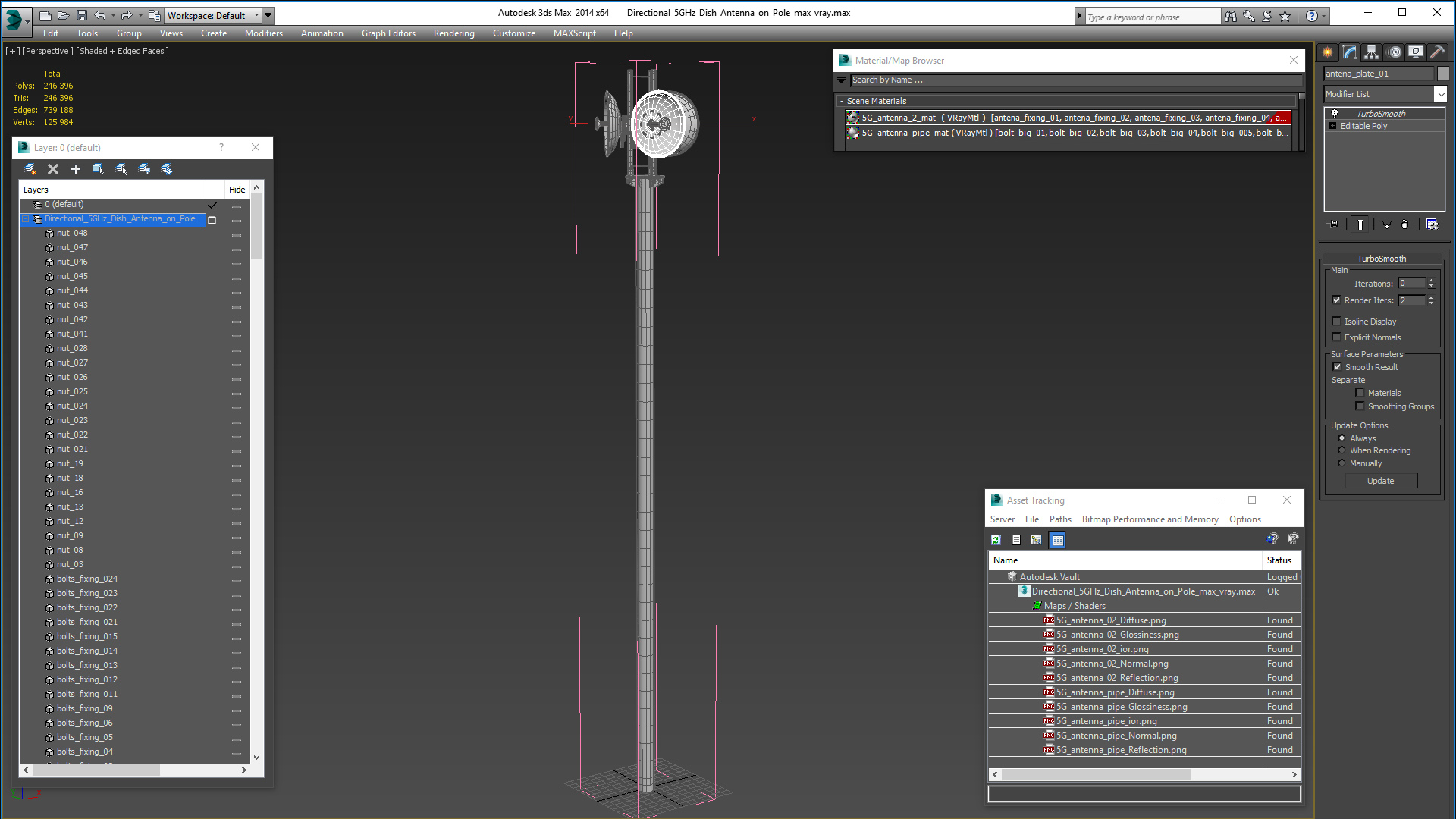 Directional 5GHz Dish Antenna on Pole 3D