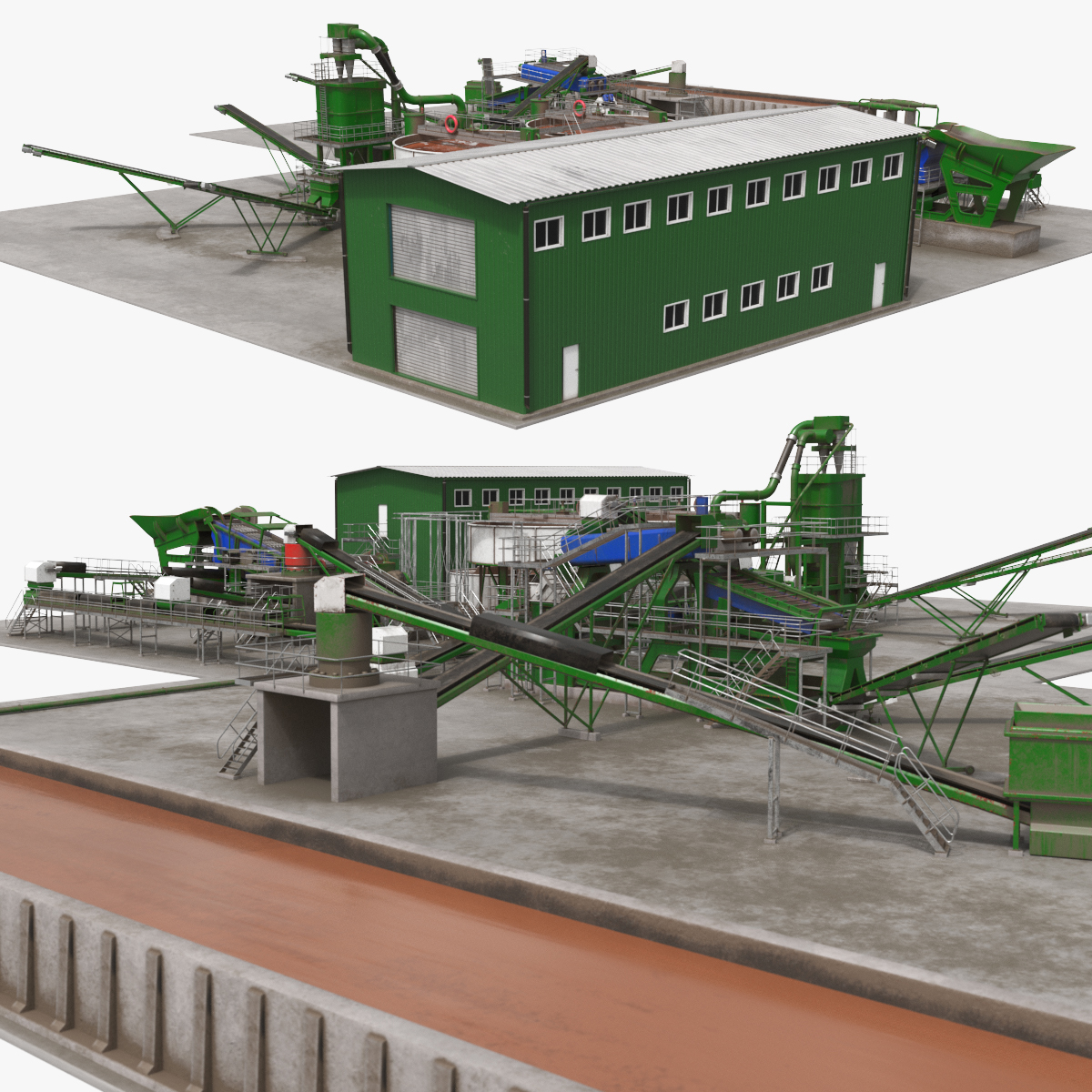 Waste Recycling Plant Complex 3D model preview