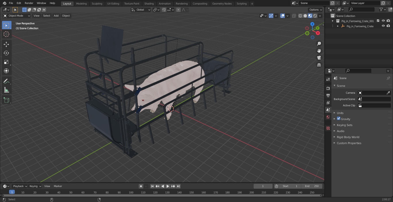 Pig in Farrowing Crate 3D