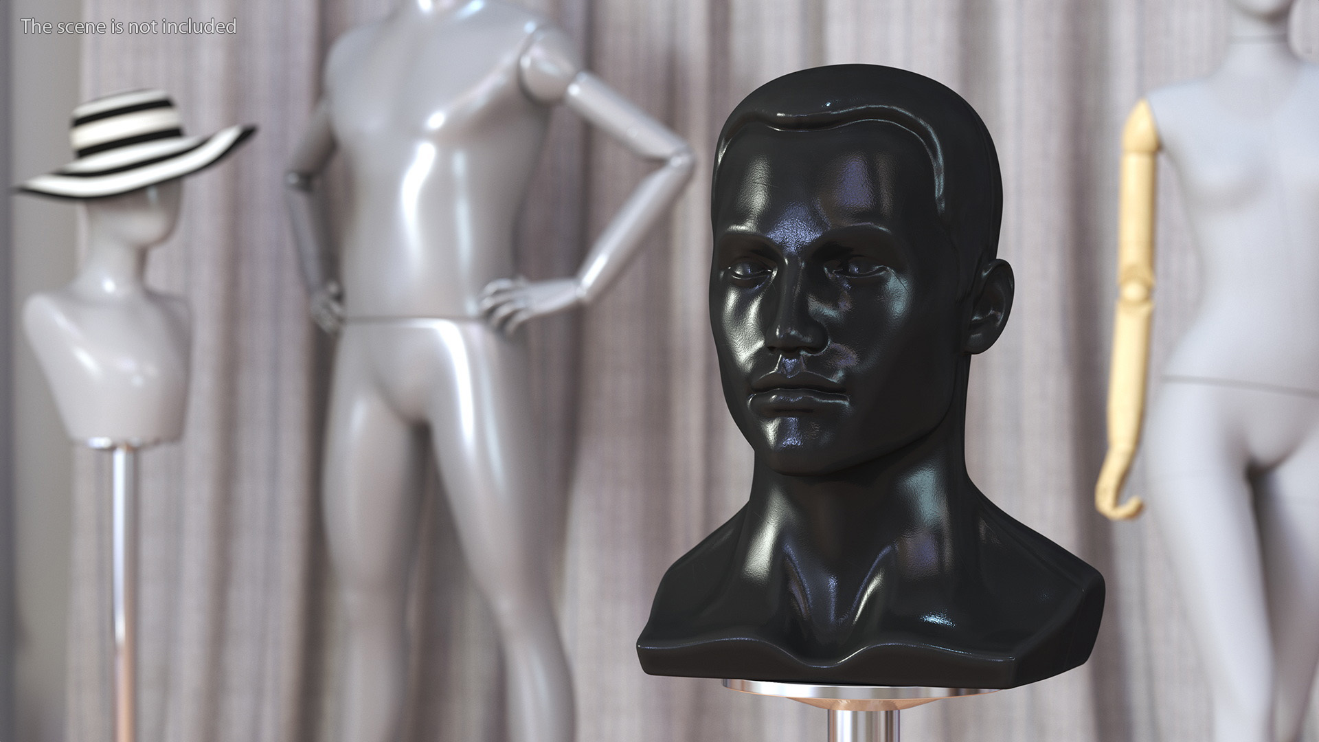 3D model Male Mannequin Head with Hair Black