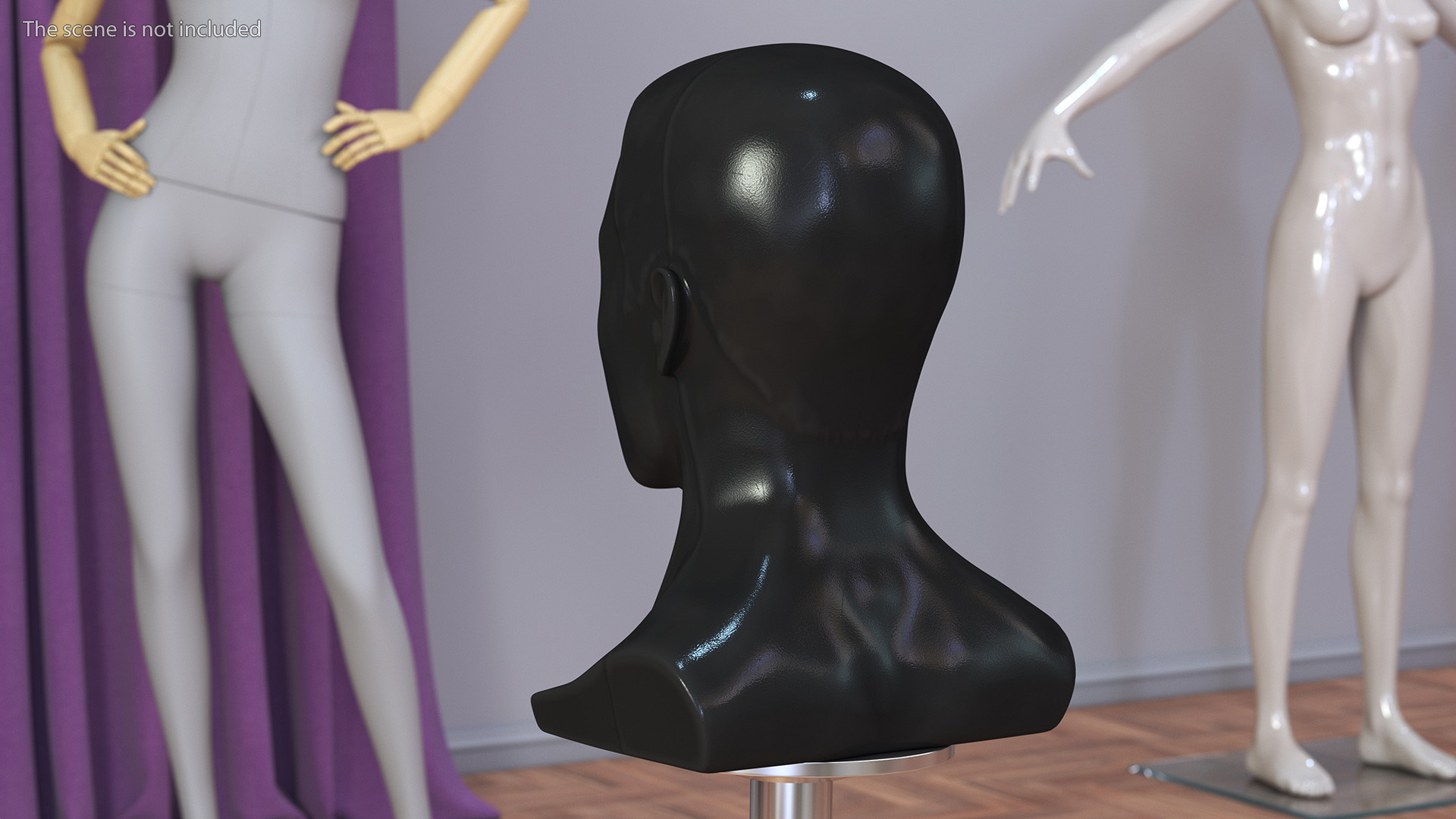 3D model Male Mannequin Head with Hair Black