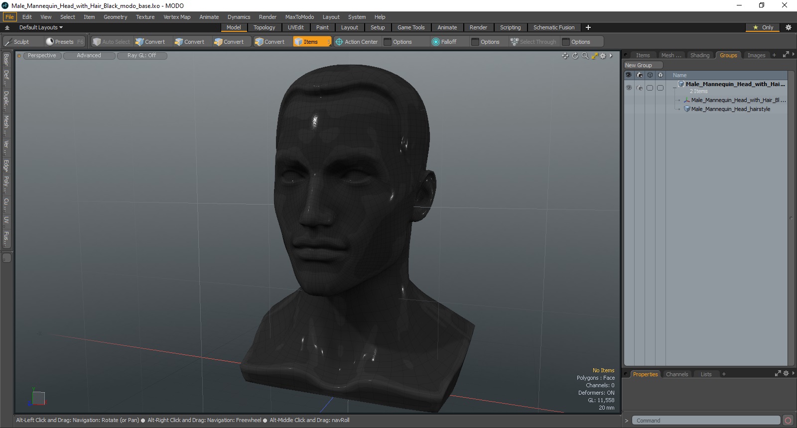3D model Male Mannequin Head with Hair Black