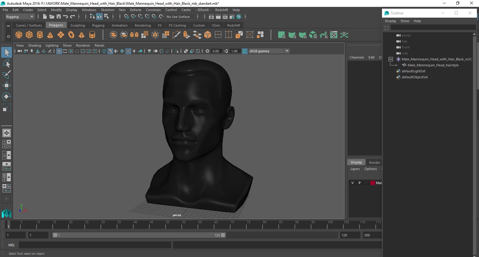 3D model Male Mannequin Head with Hair Black