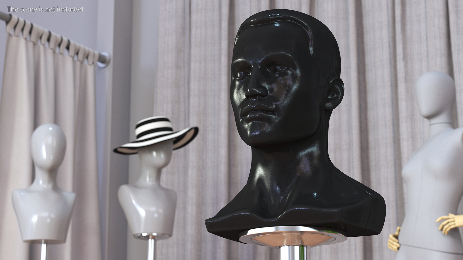 3D model Male Mannequin Head with Hair Black