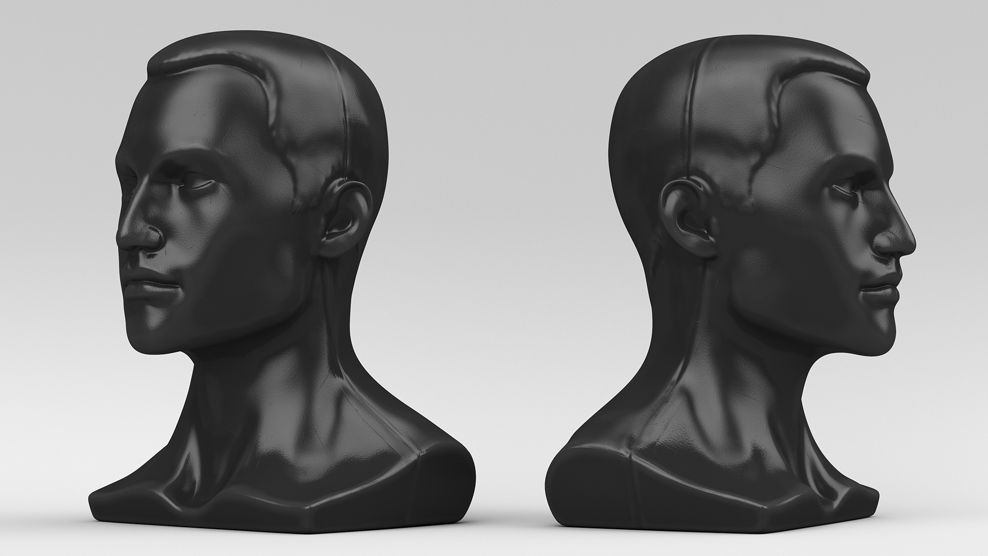 3D model Male Mannequin Head with Hair Black