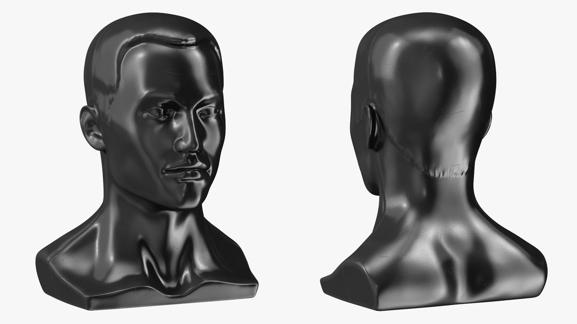 3D model Male Mannequin Head with Hair Black