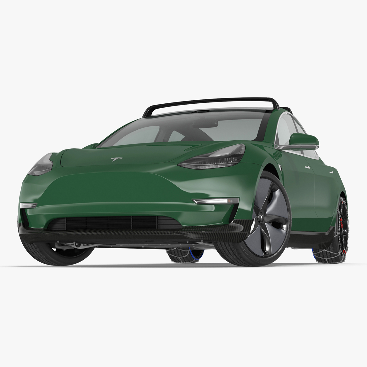 3D Tesla Model 3 with Wheel and Roof Accessories Rigged for Cinema 4D