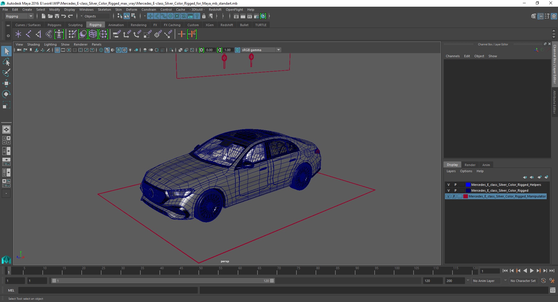 3D model Mercedes E-class Silver Color Rigged for Maya