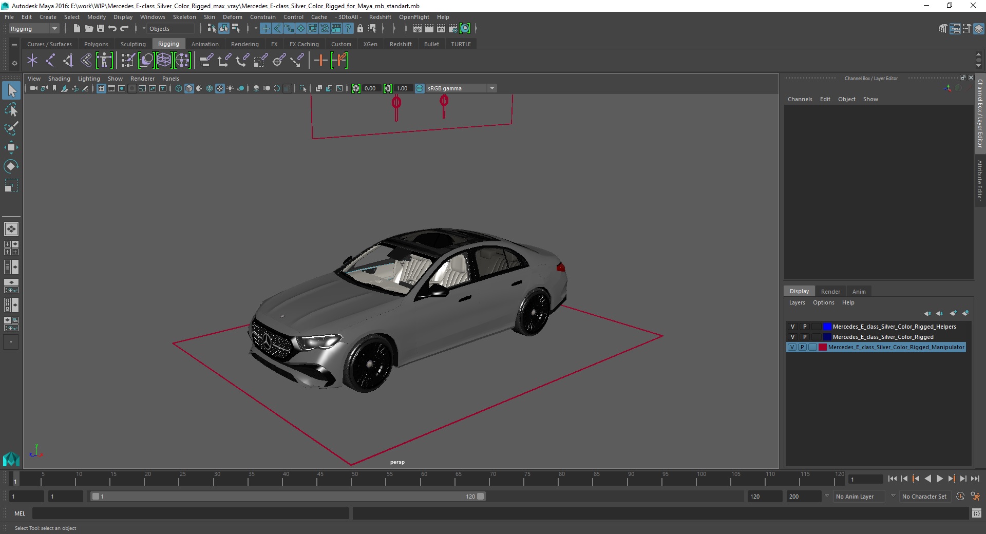 3D model Mercedes E-class Silver Color Rigged for Maya