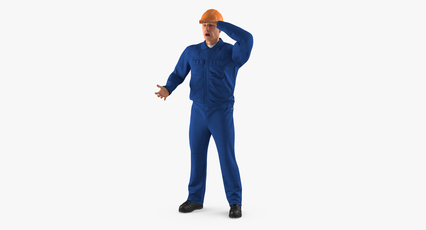 3D Construction Worker Wearing Blue Overalls Rigged model