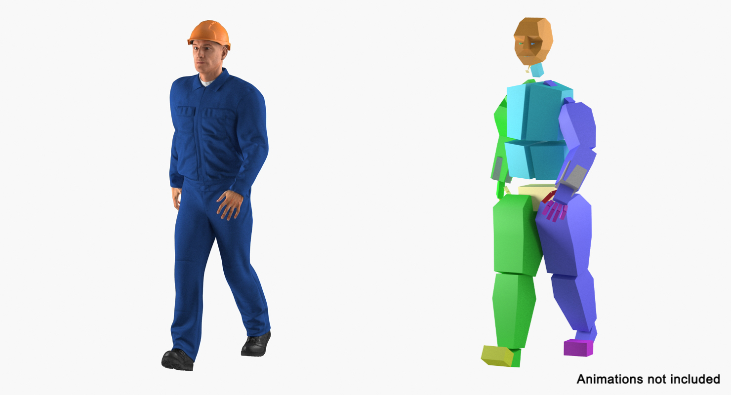 3D Construction Worker Wearing Blue Overalls Rigged model
