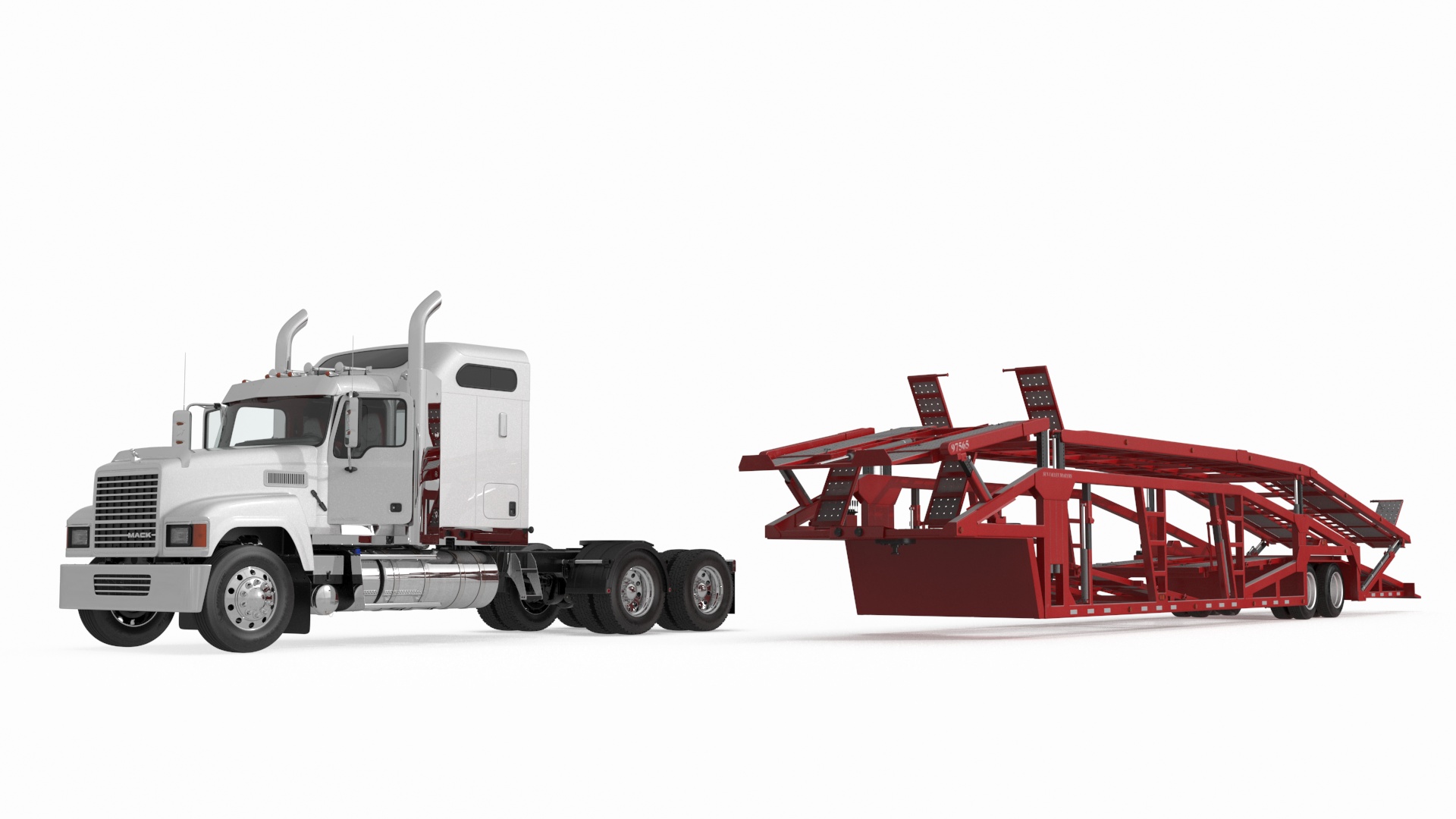 3D Mack CHU613 Truck with Sun Valley H5308 Car Carrier Rigged model