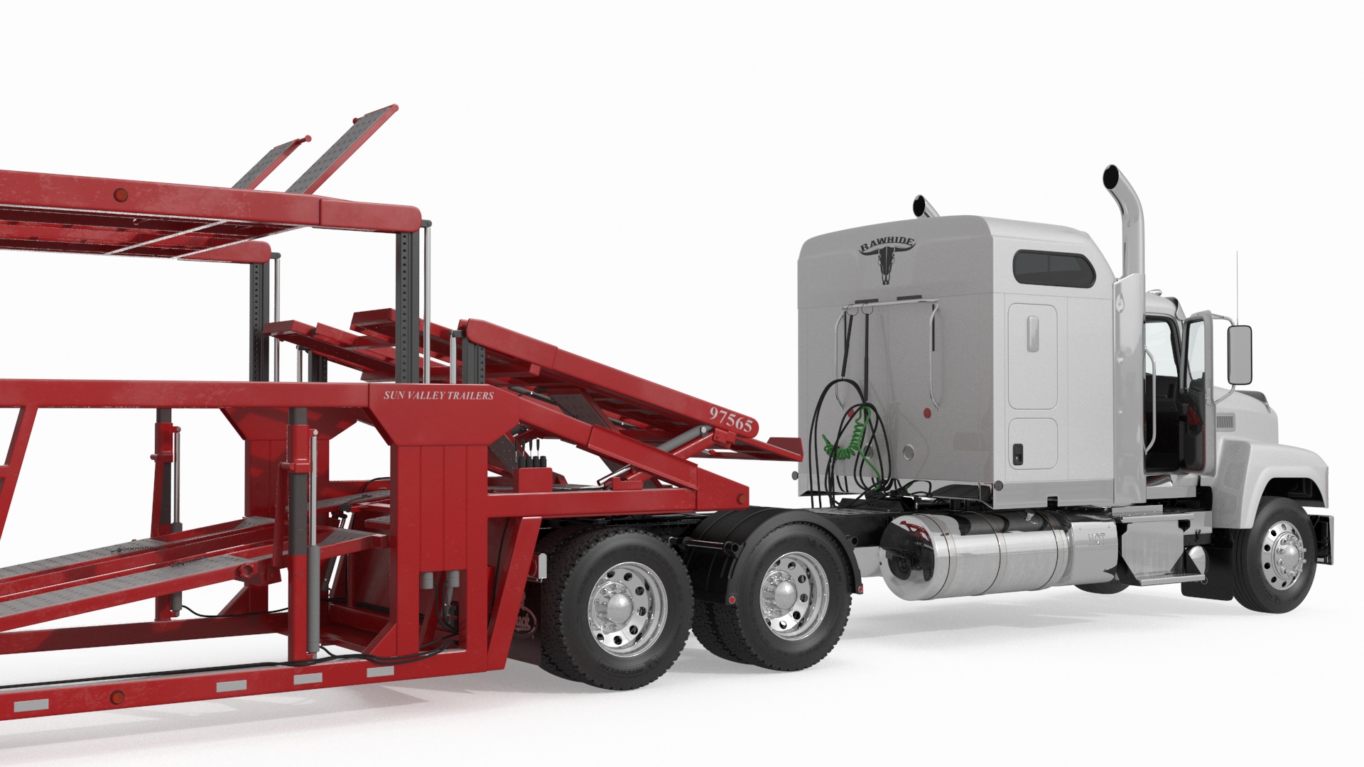 3D Mack CHU613 Truck with Sun Valley H5308 Car Carrier Rigged model
