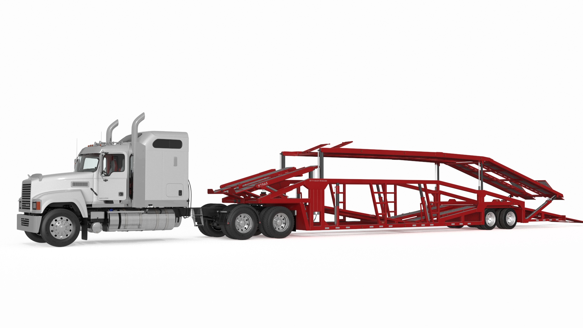 3D Mack CHU613 Truck with Sun Valley H5308 Car Carrier Rigged model