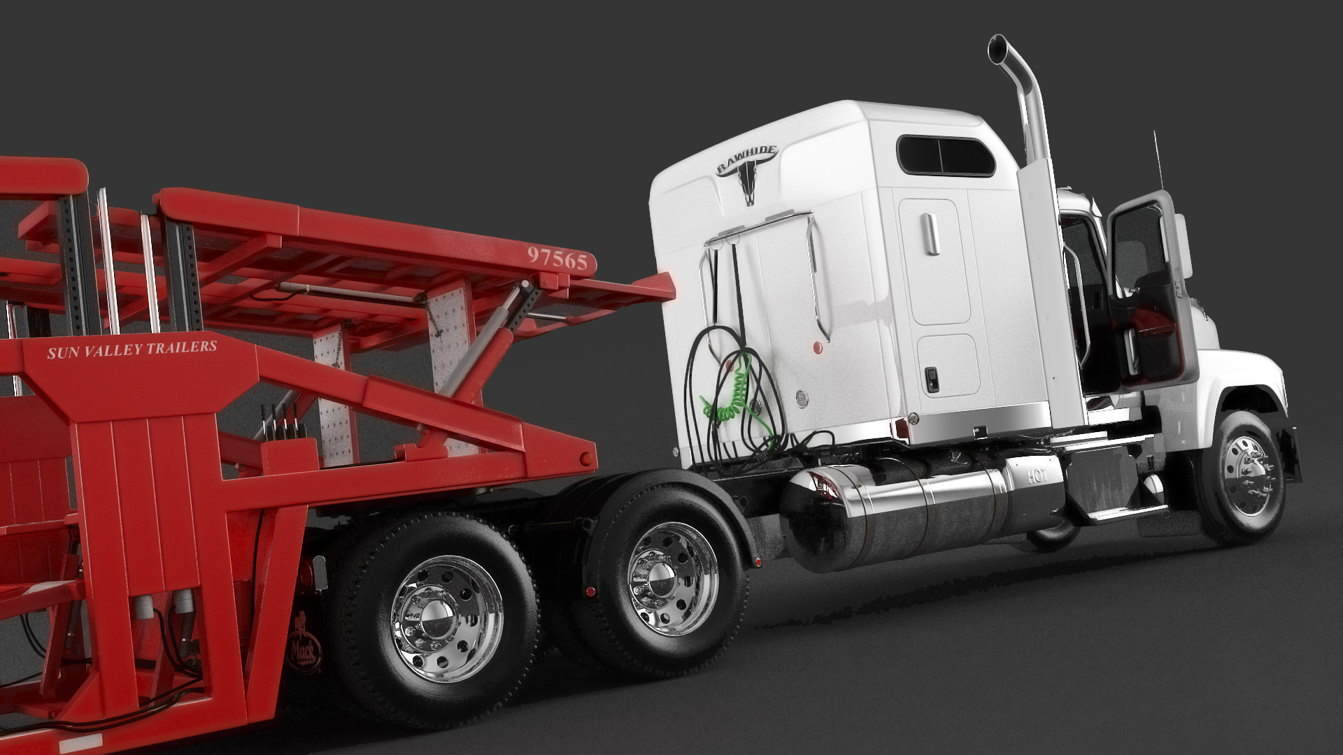 3D Mack CHU613 Truck with Sun Valley H5308 Car Carrier Rigged model