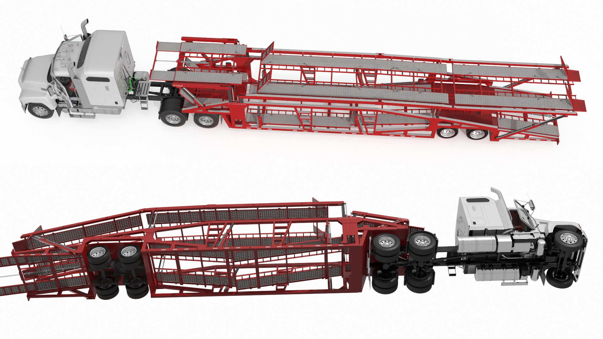 3D Mack CHU613 Truck with Sun Valley H5308 Car Carrier Rigged model