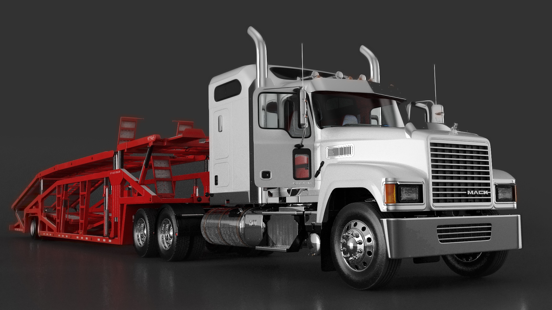 3D Mack CHU613 Truck with Sun Valley H5308 Car Carrier Rigged model