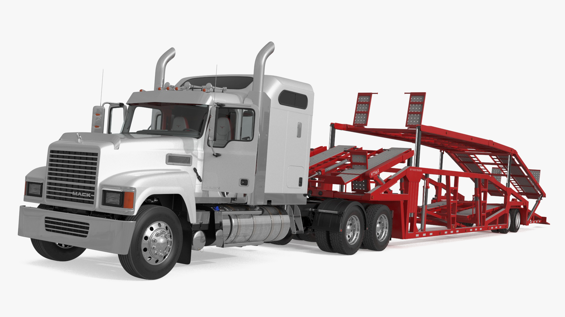 3D Mack CHU613 Truck with Sun Valley H5308 Car Carrier Rigged model