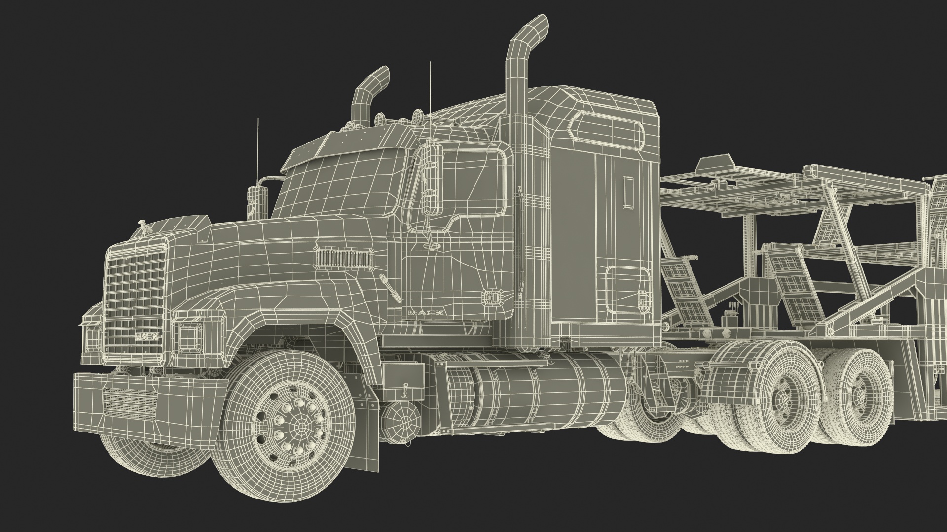 3D Mack CHU613 Truck with Sun Valley H5308 Car Carrier Rigged model