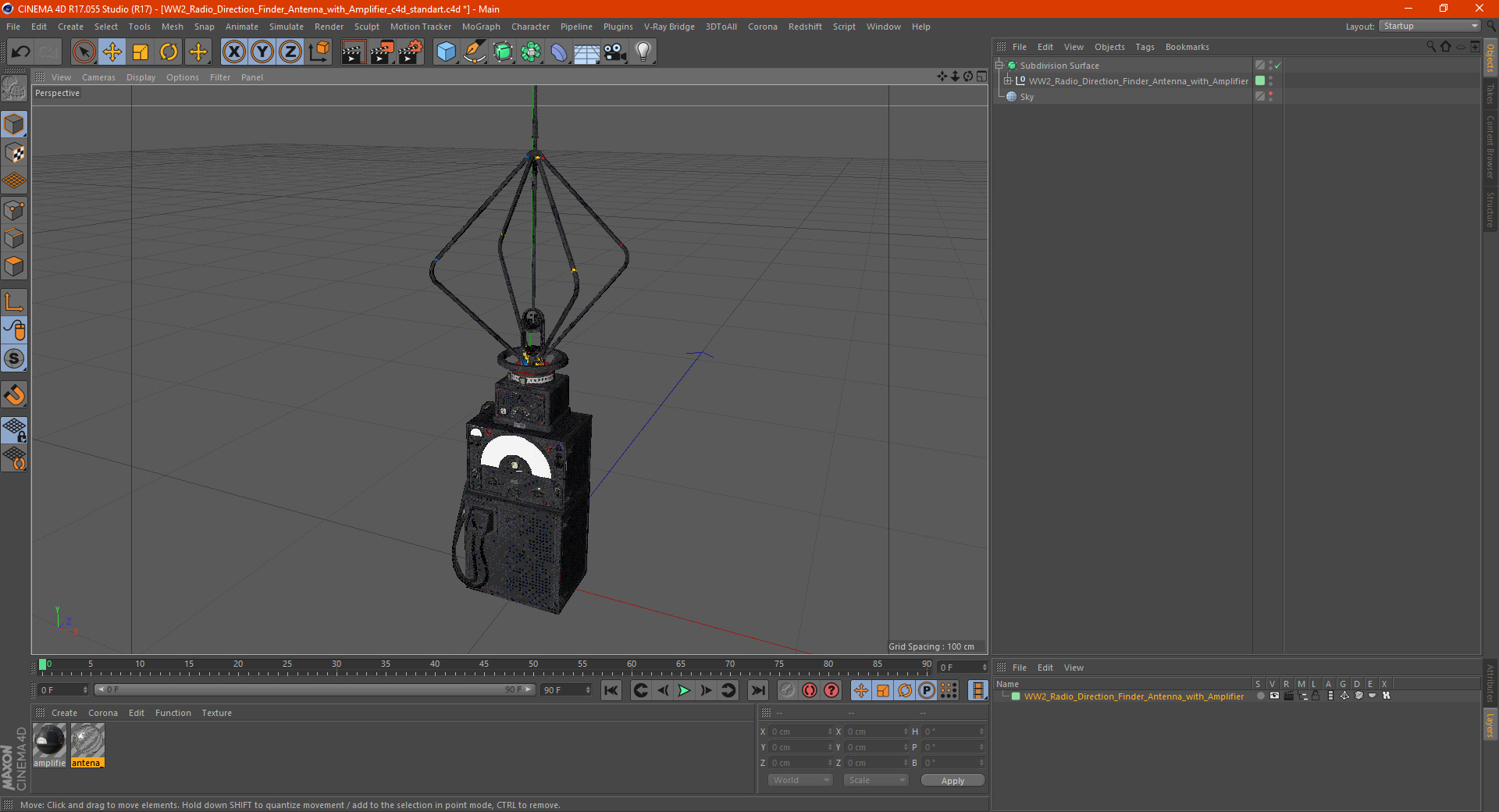 WW2 Radio Direction Finder Antenna with Amplifier 3D model