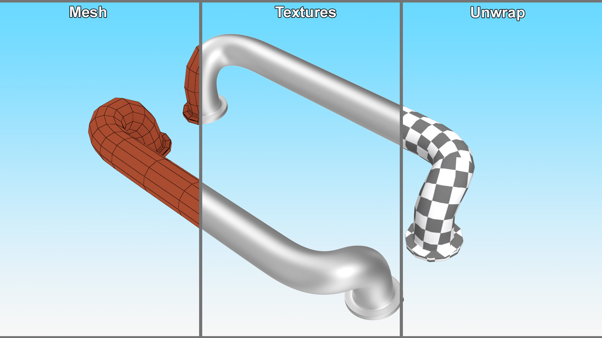 3D Door Handles Vintage Metal